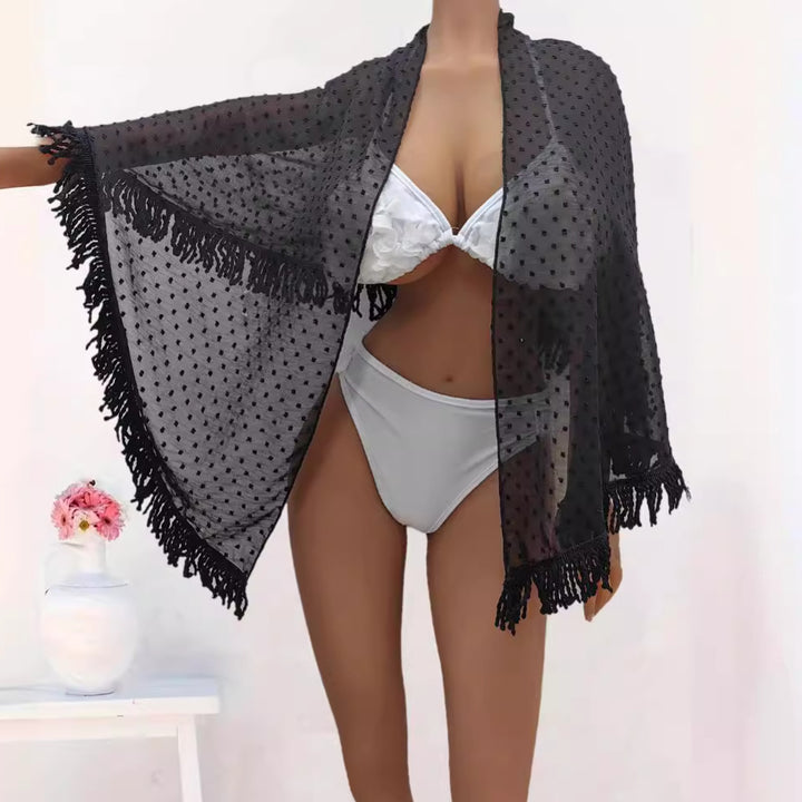 Women transparent beach cover-up with playful fringes Mune Fashion