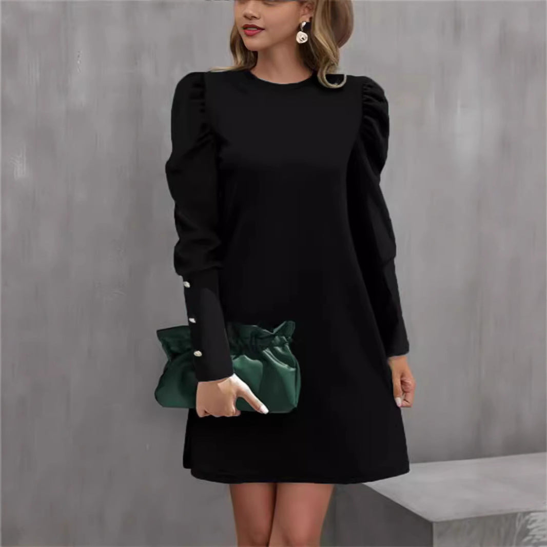 Women's pencil dress with gathered puff sleeves and pearl cuffs Mune Fashion