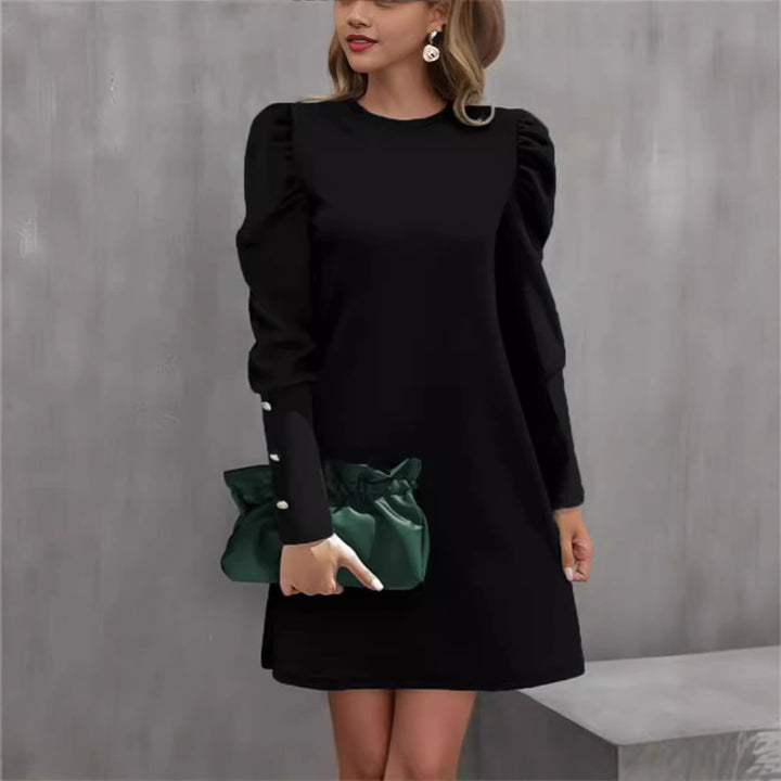 Women's pencil dress with gathered puff sleeves and pearl cuffs Mune Fashion