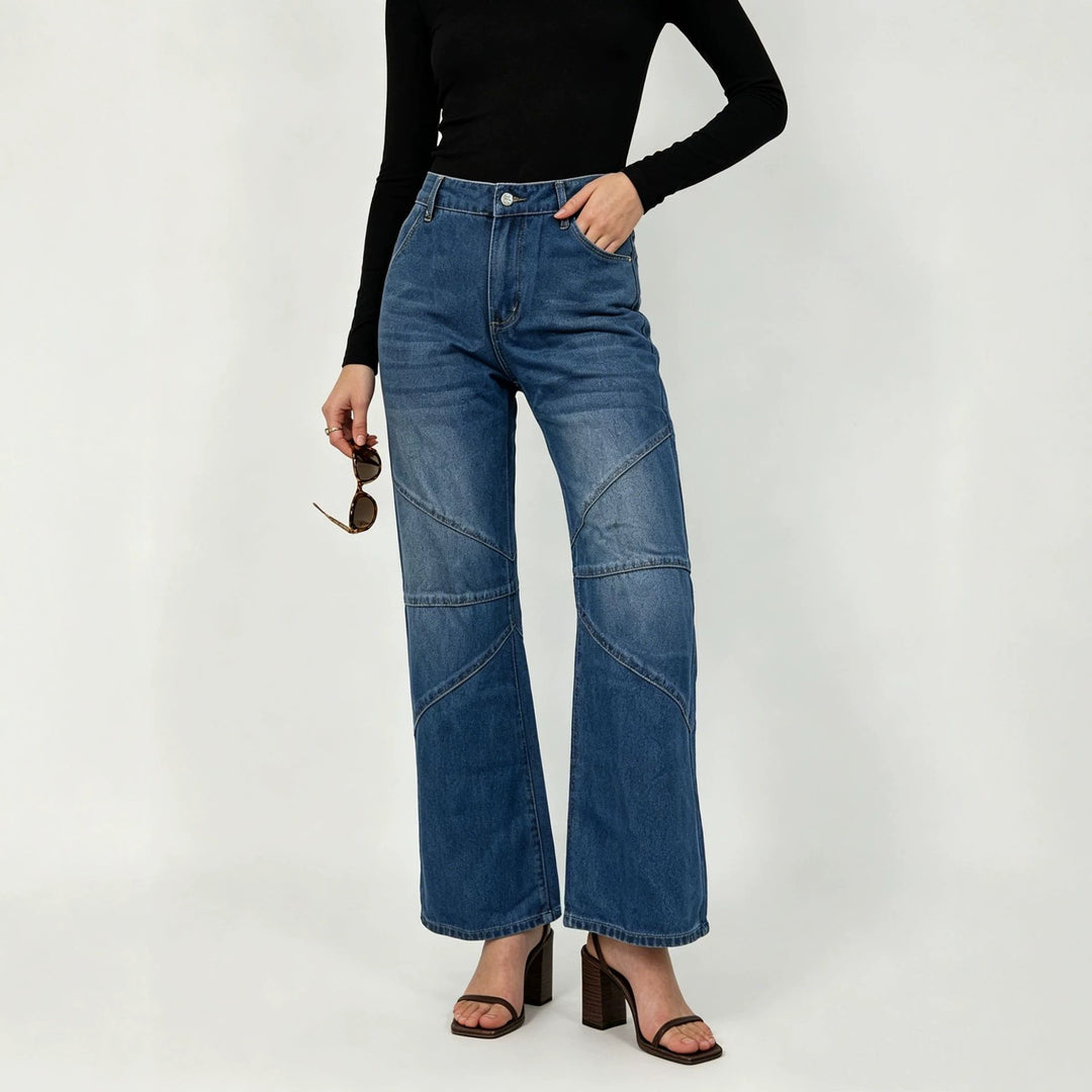 Women's wide jeans with high waist, curved decorative seams and wide leg Mune Fashion