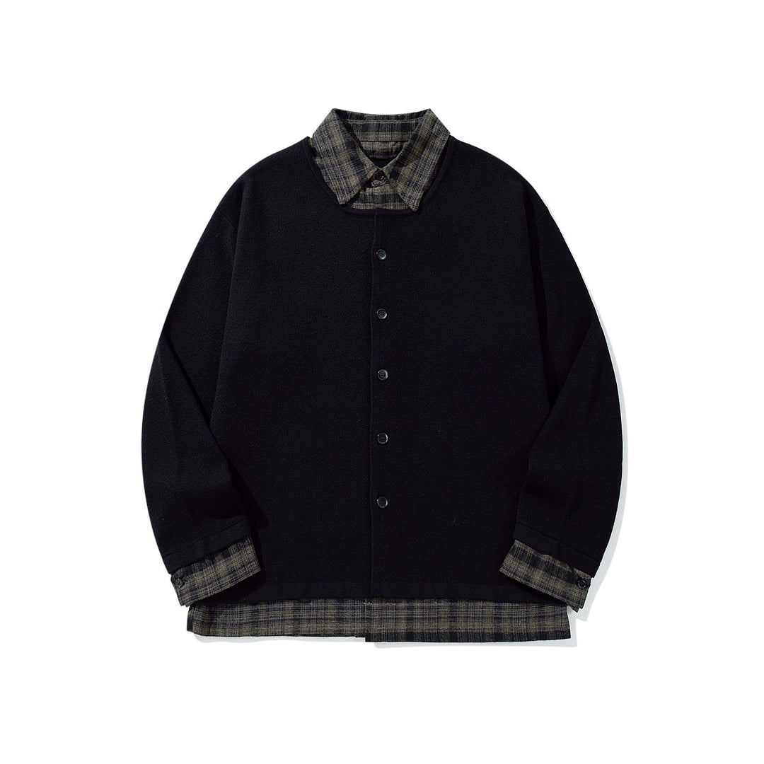 Men's Checked Flannel Shirt Layer with Open Knit Cardigan Mune Fashion