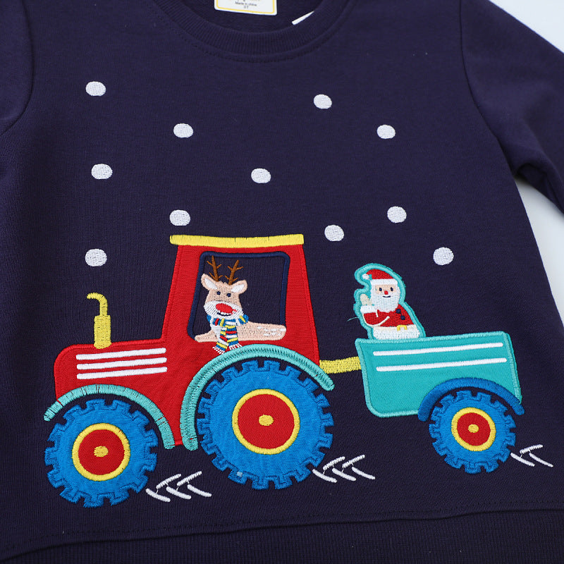 Boys sweatshirt with funny tractor design and festive applique Mune Fashion