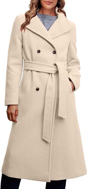 Ladies Elegant Double-Breasted Coat with Belt Detail Mune