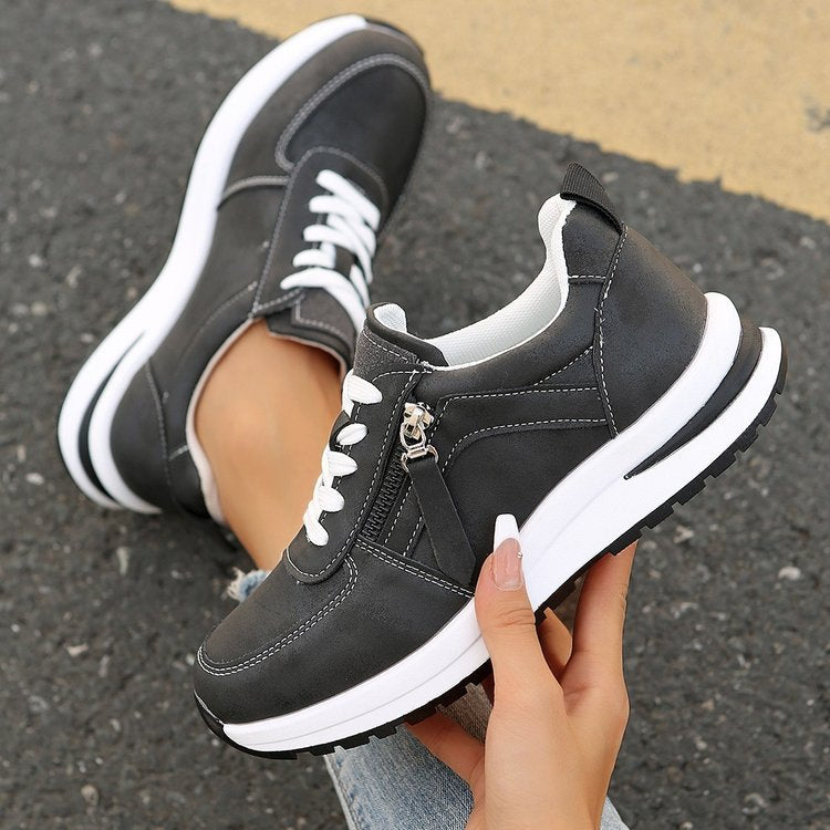 Ladies' fashionable wedge sneakers with side zipper, padded memory footbed, and structured outsole Mune Fashion