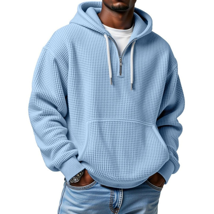 Men's Waffle Knit Halfzip Hoodie with Kangaroo Pocket Mune Fashion
