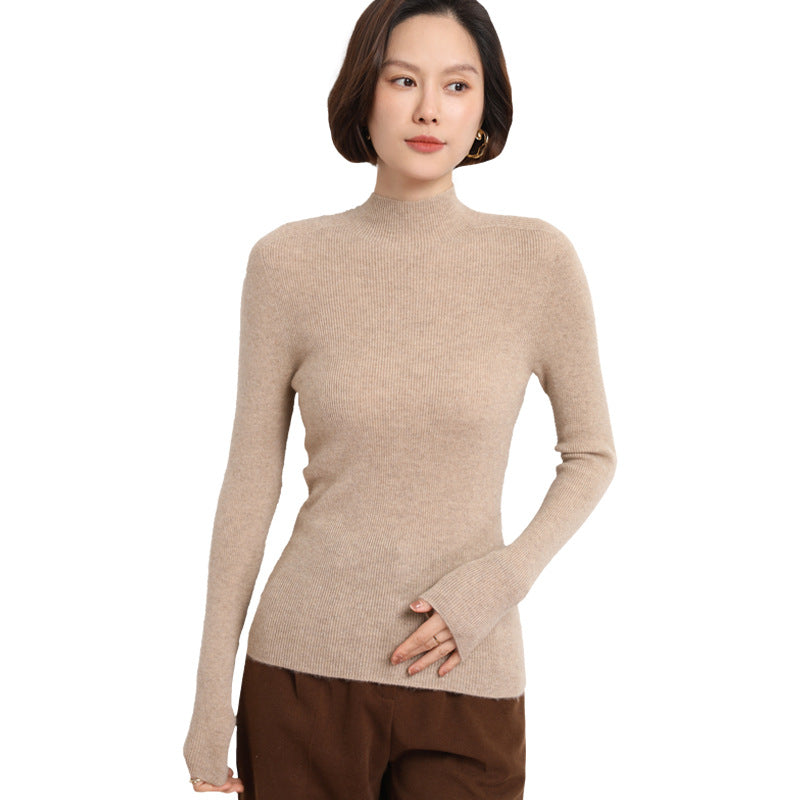 Women's Slim Fine Knit Stand Collar Pullover with Extra Fine Rib Structure and Cashmere Look Mune Fashion