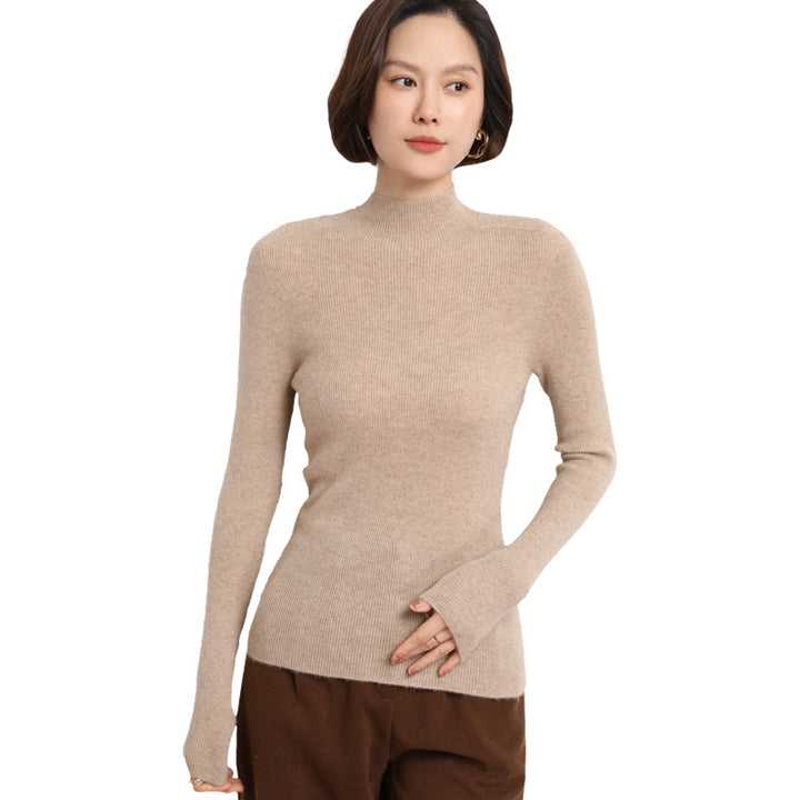 Women's Slim Fine Knit Stand Collar Pullover with Extra Fine Rib Structure and Cashmere Look Mune Fashion