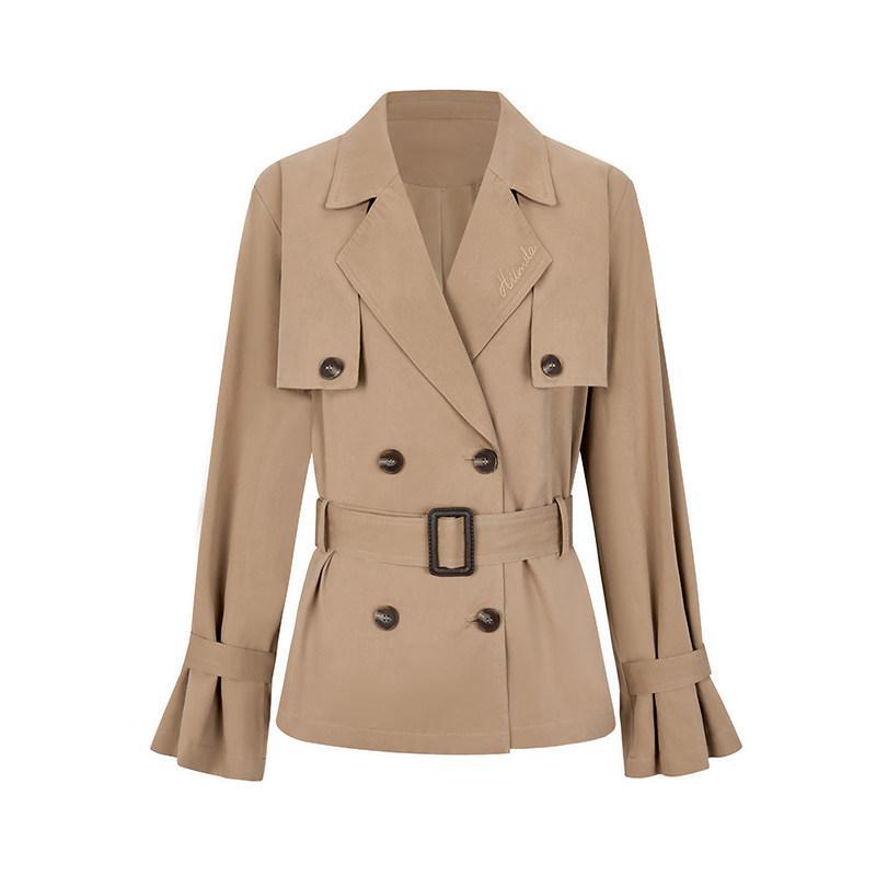 Women's short trench coat with cinched belt and double-layer shoulder yoke Mune Fashion