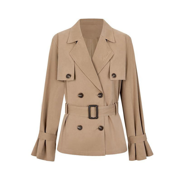 Women's short trench coat with cinched belt and double-layer shoulder yoke Mune Fashion