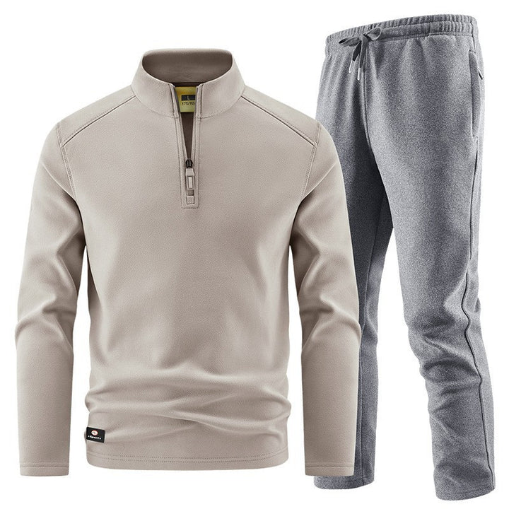 Men's Fleece Training Set with Stand-up Collar and Elastic Waistband Mune Fashion