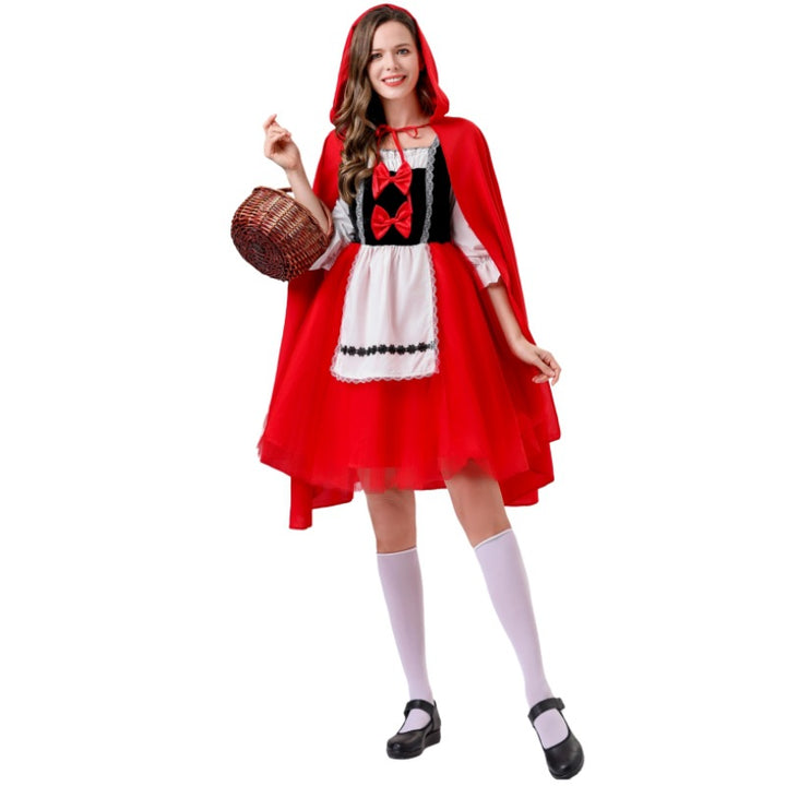 Women's classic fairy tale costume with hood, tulle skirt, and apron Mune Fashion