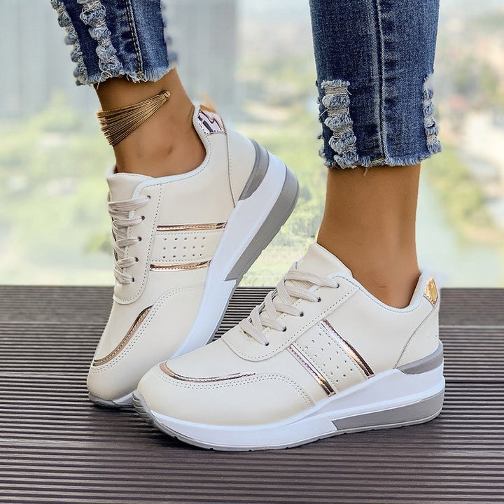 Women’s wedge sneaker with mid-high platform, padded comfort shaft and elastic side insert Mune Fashion