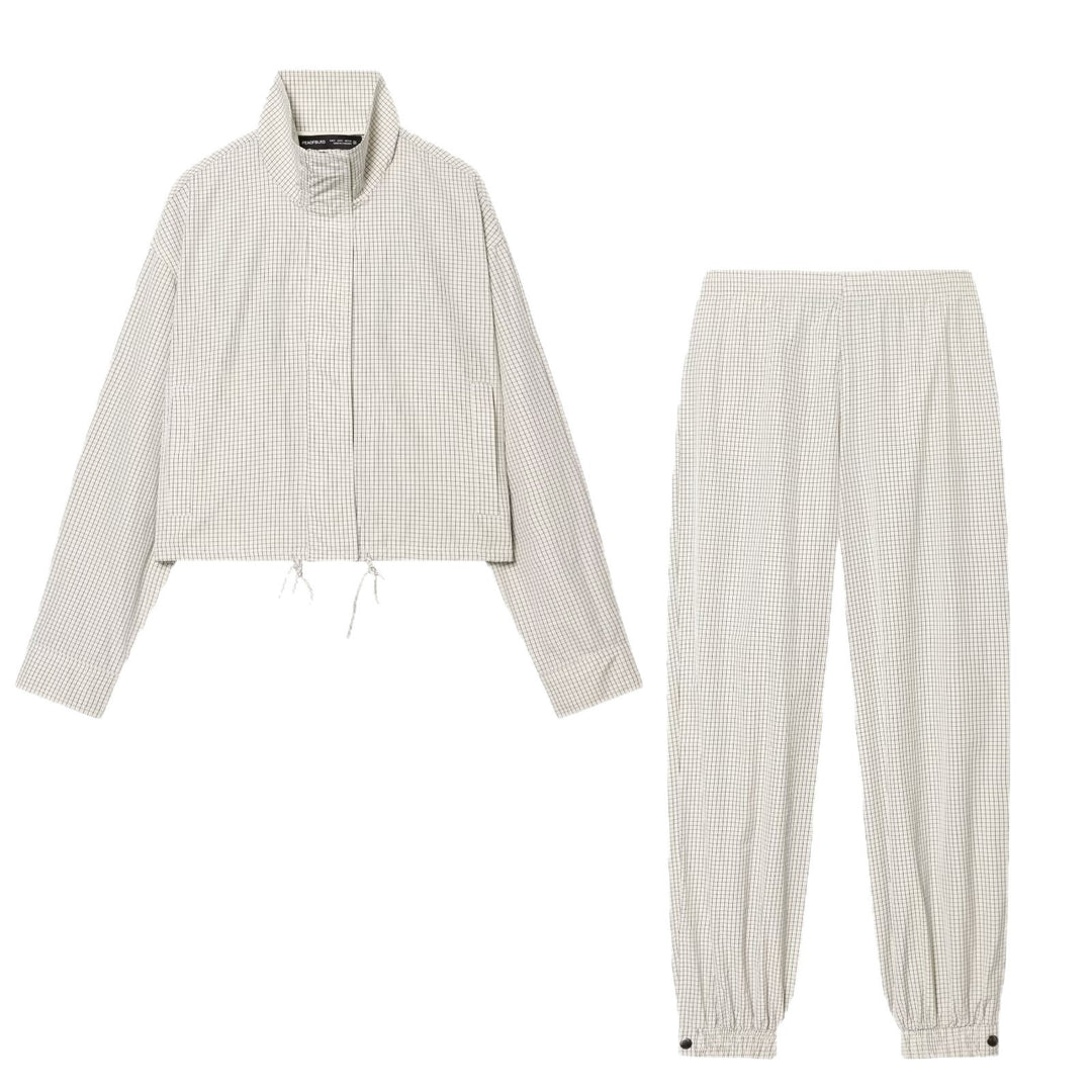 Women's Checkered Relaxed Jogger Pants with Elastic Waistband, Elastic Cuffs and Snap Button Cuffs Mune Fashion