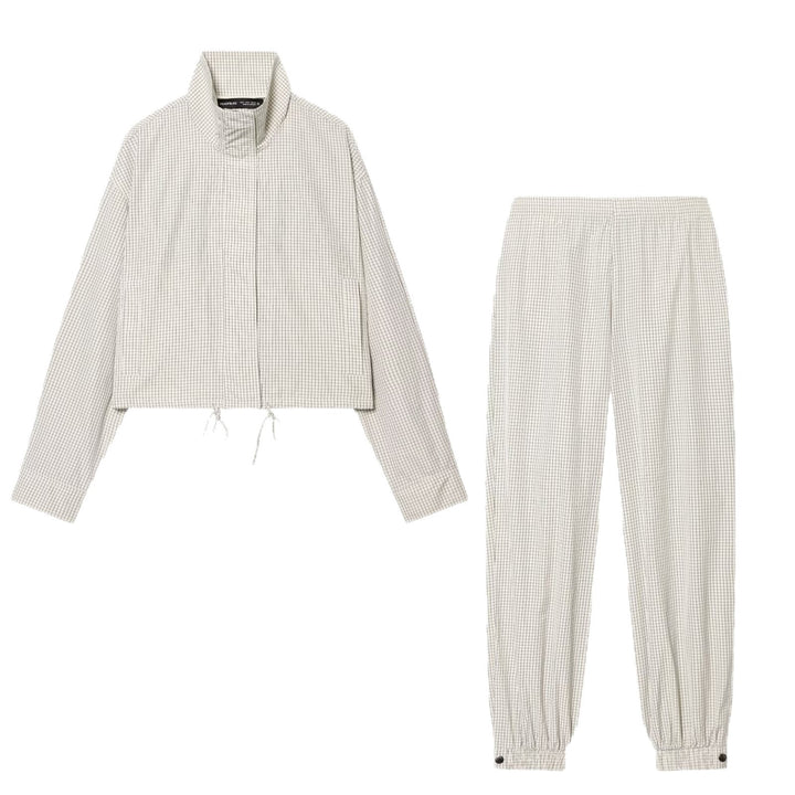 Women's Checkered Relaxed Jogger Pants with Elastic Waistband, Elastic Cuffs and Snap Button Cuffs Mune Fashion