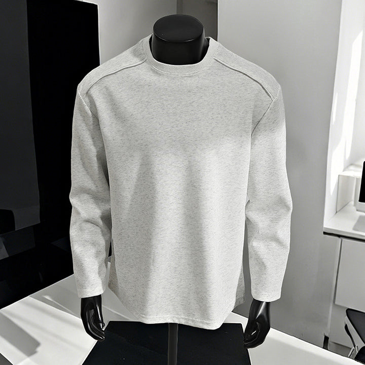 Men's Relaxed-Fit Cotton Blend Crewneck Sweatshirt with Raglan Seams and Melange Texture Mune Fashion