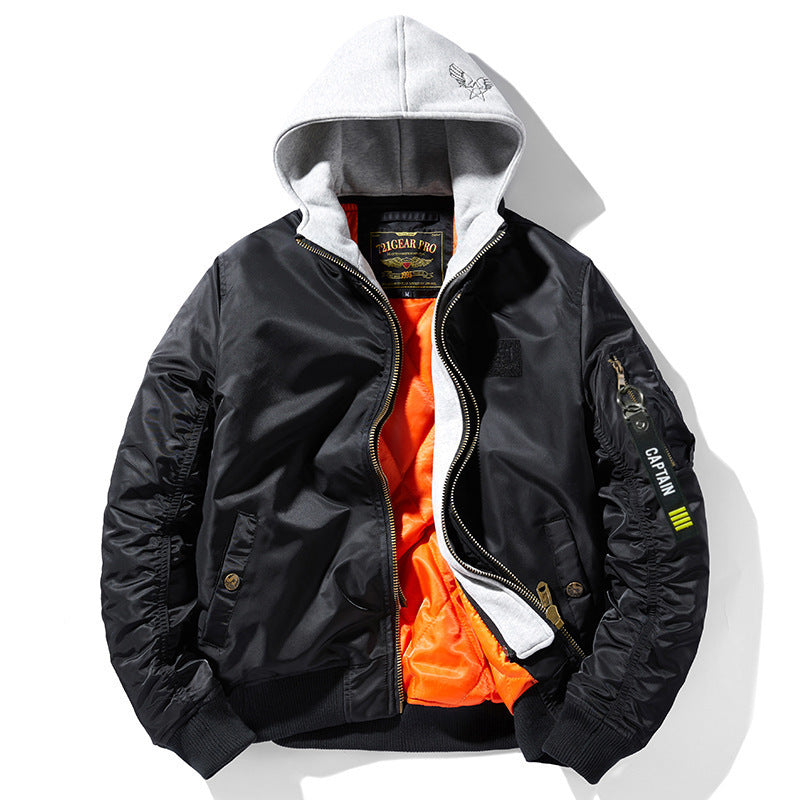 Men's pilot bomber jacket with attached hood insert and contrasting thermal lining Mune Fashion
