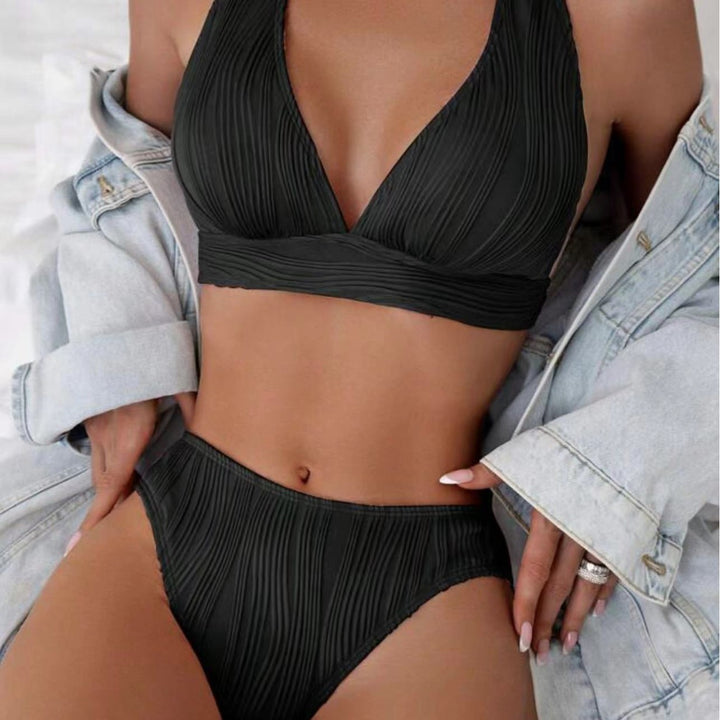 Women's Bikini Set with Modern Wrap Design and Tasteful Ribbed Details Mune Fashion