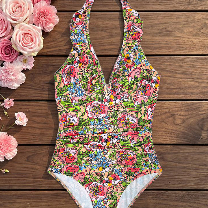 Ladies Floral Pattern One-Piece Swimsuit Mune Fashion