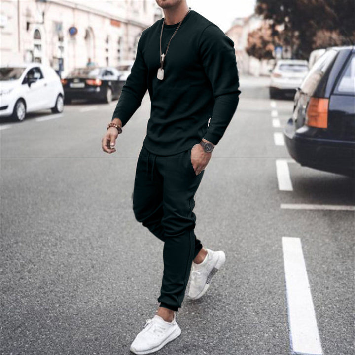 Men's Casual Crew Neck Training Set made of Stretch Cotton Blend with Drawstring Joggers Mune Fashion