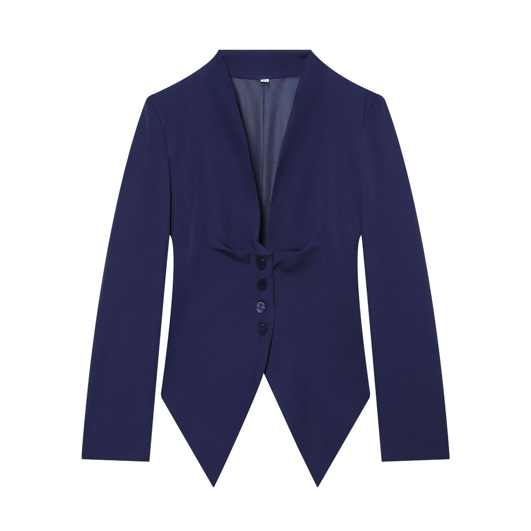 Women's tailored blazer with pointed peplum and deep V-neck Mune Fashion