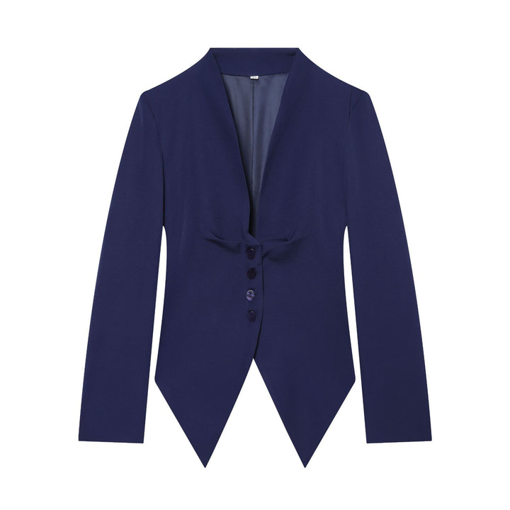 Women's tailored blazer with pointed peplum and deep V-neck Mune Fashion