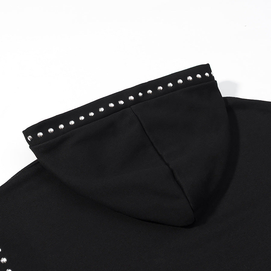Women's Oversized Hoodie with Studded Trim and Ribbed Cuffs Mune Fashion