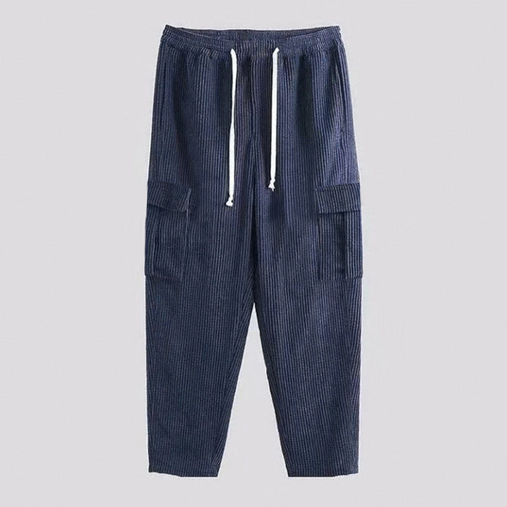 Men's ribbed cargo joggers with elastic comfort waistband, side flap pockets, and tapered leg Mune Fashion