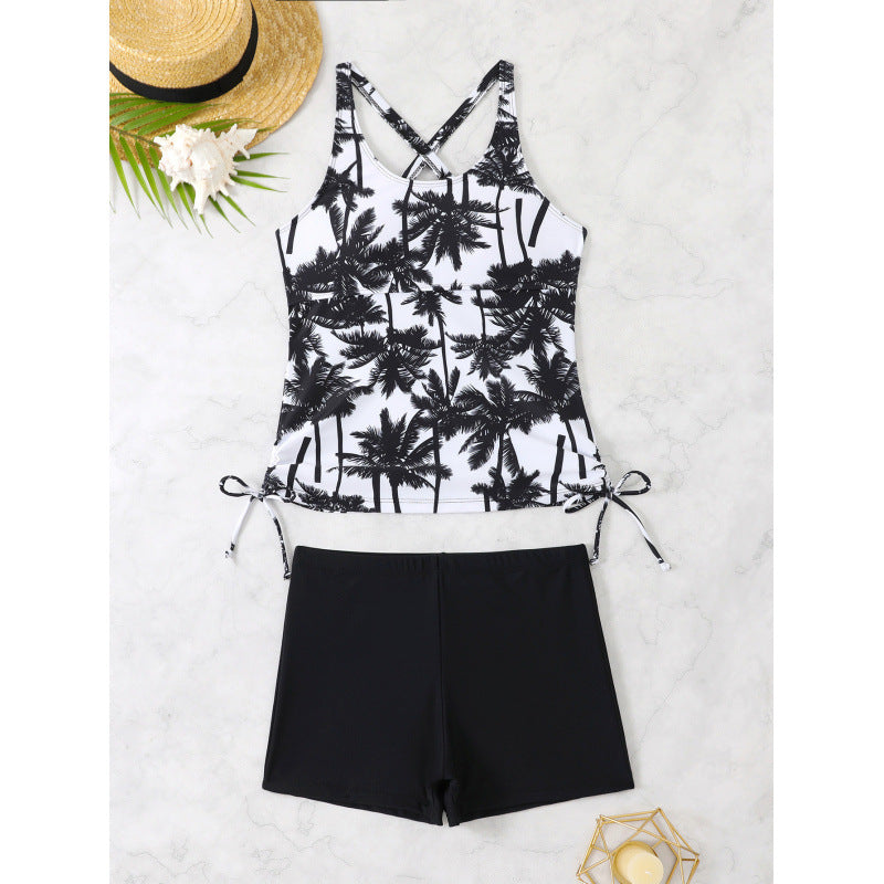 Women's Tankini Set with exciting palm motif and adjustable ties Mune Fashion