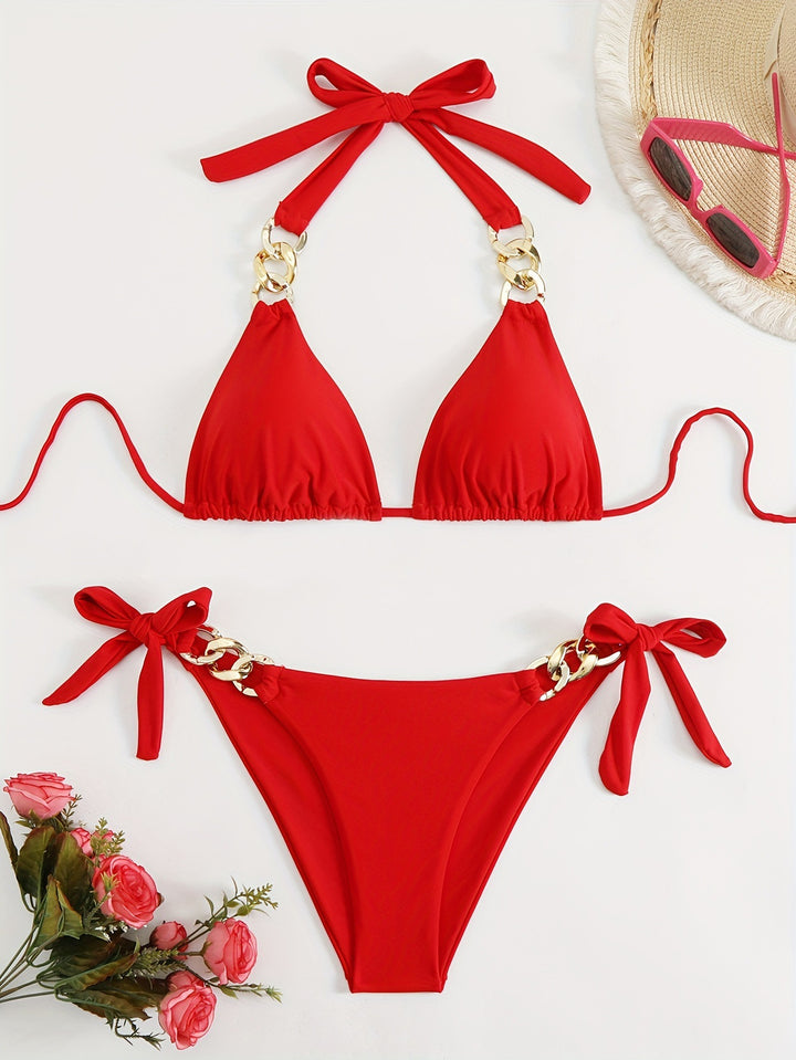 Women's Triangle Bikini with Fashionable Chain Accents Mune Fashion