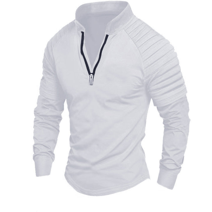 Men's Slim-Fit Troyer with quilted shoulder yoke and half zip Mune Fashion