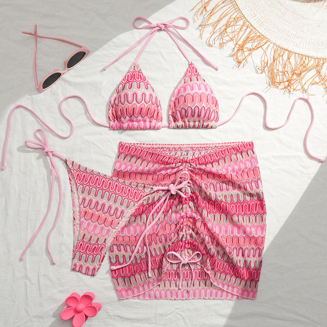 Women Triangle Bikini with Refined Tie Details and Matching Skirt Mune Fashion