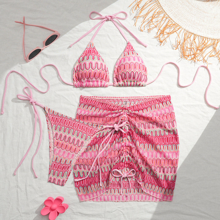 Women Triangle Bikini with Refined Tie Details and Matching Skirt Mune Fashion