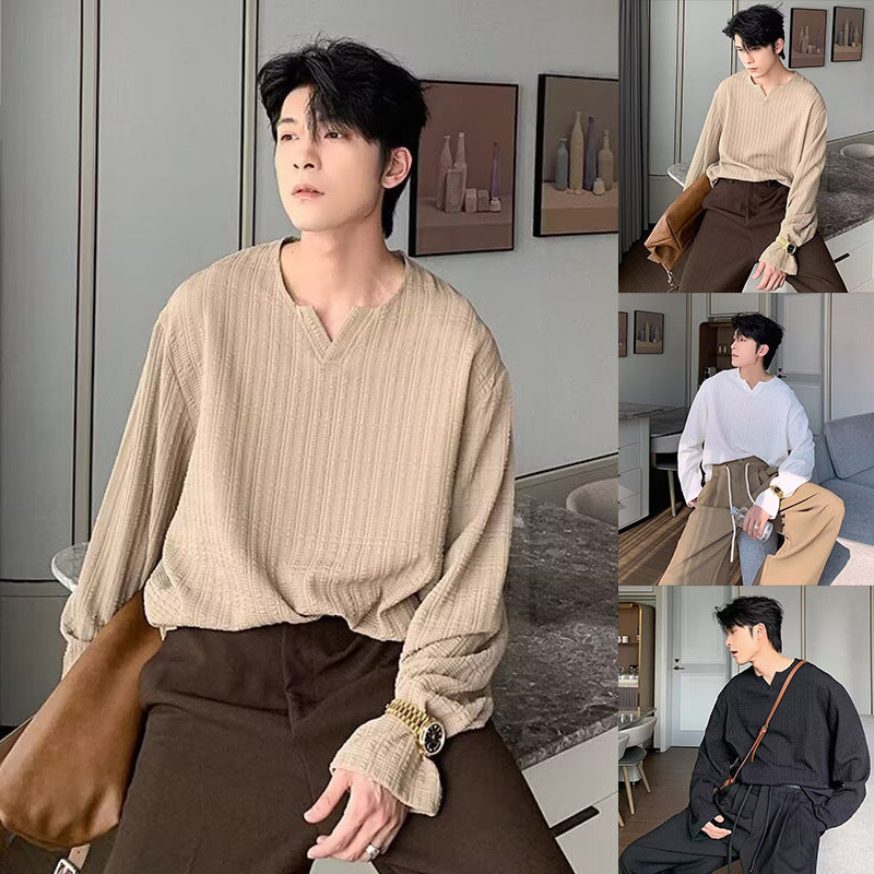 Men's Casual Knit Top with V-Neck Mune Fashion
