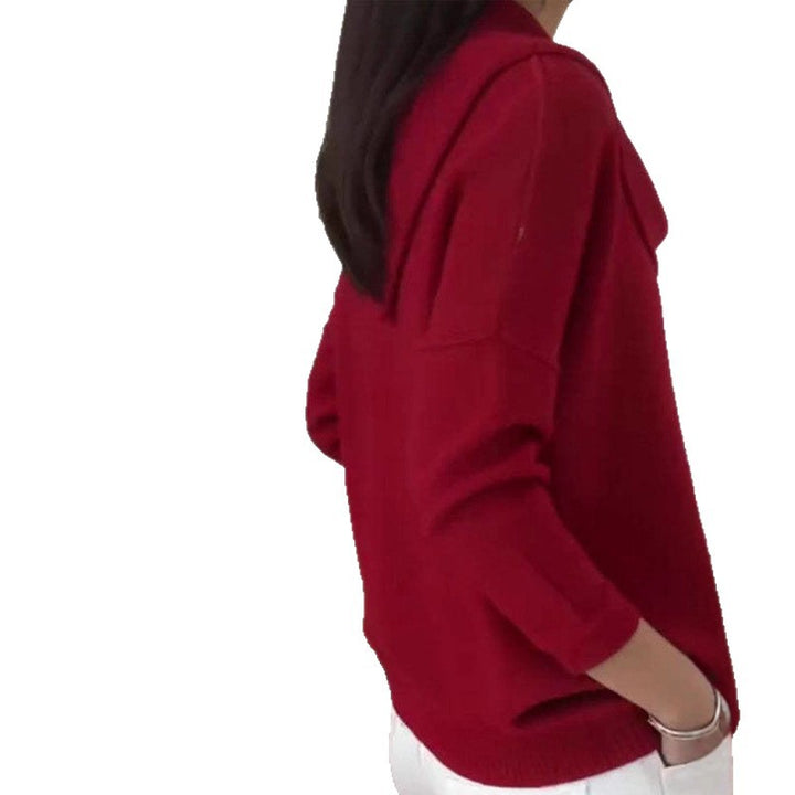 Women's shimmering knit sweater with waterfall collar, fine glitter structure and slim hem Mune Fashion