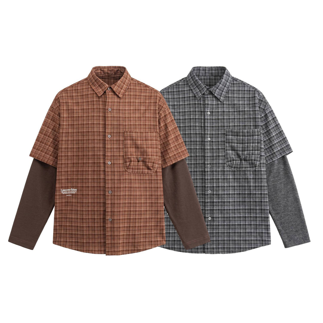 Men's shirt in layered look with checkered front and inserted sweatshirt sleeves Mune Fashion