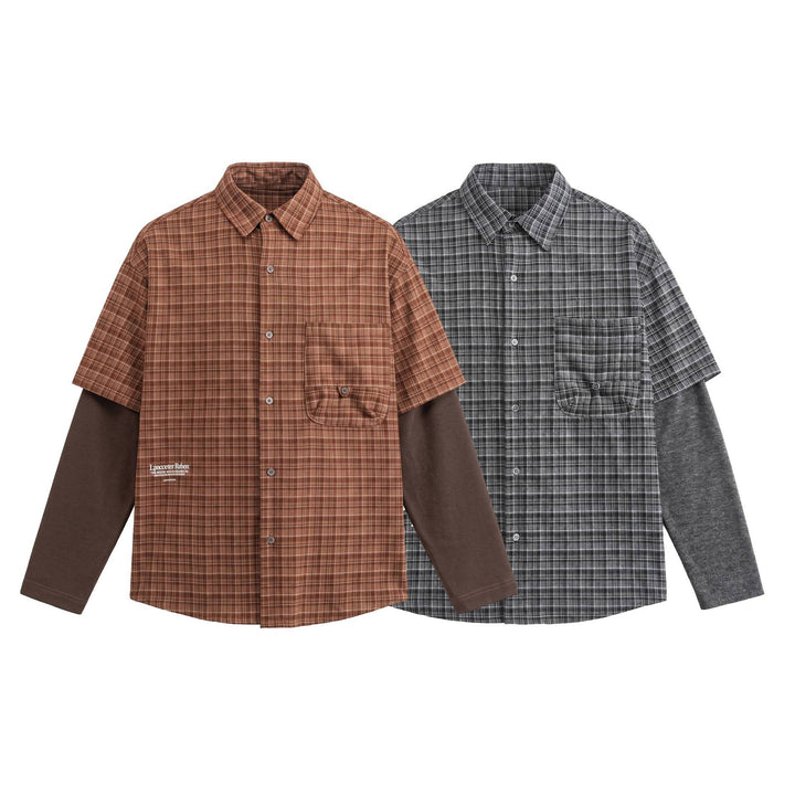 Men's shirt in layered look with checkered front and inserted sweatshirt sleeves Mune Fashion