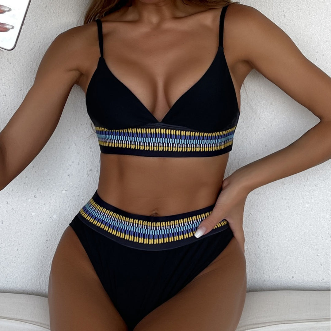 Women's High-Waisted Bikini with Colorful Jacquard Waistband Mune Fashion