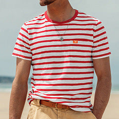 Men's casual striped cotton jersey T-shirt with round neckline and unobtrusive logo patch Mune Fashion