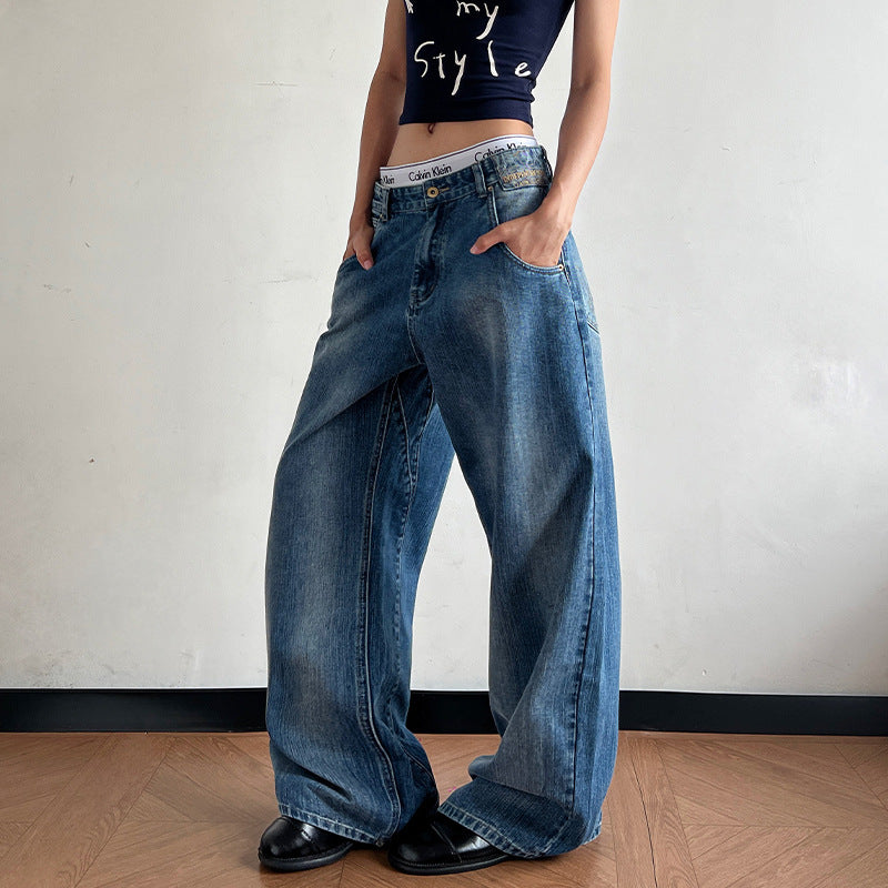 Women Ultra-wide cut canvas five-pocket trousers with low waistband Mune Fashion