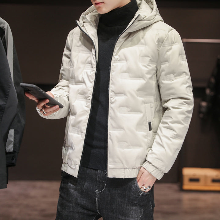 Men's Lightweight Quilted Hooded Jacket with Thermal Insulation and Elastic Hem