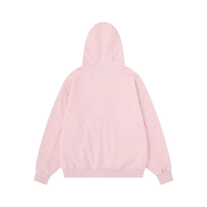 Unisex Striped Hooded Sweat Jacket with Zipper and Kangaroo Pockets Mune Fashion