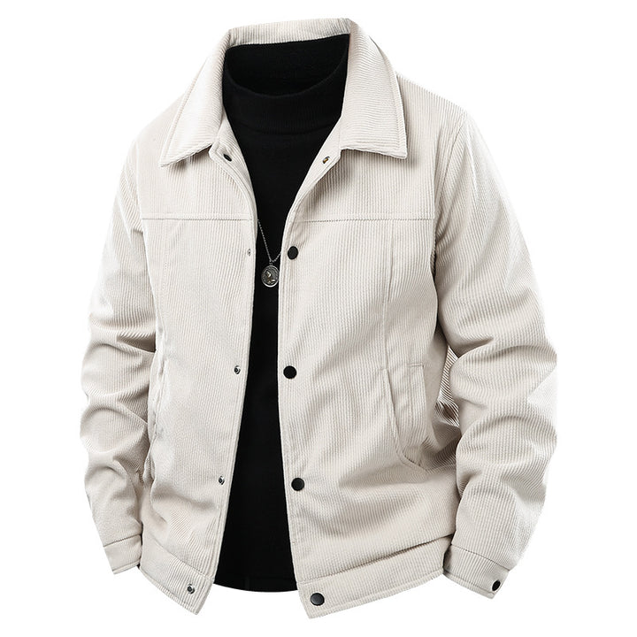 Men's cord jacket in trucker style with snap button closure and classic shirt collar Mune Fashion