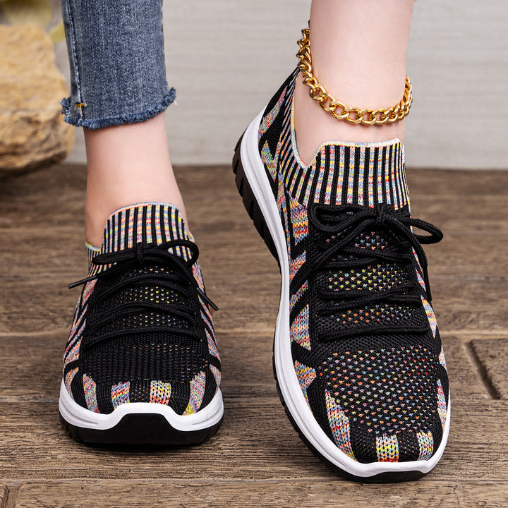ladies knitted sock sneaker with jacquard pattern, elastic shaft, integrated lacing and shock-absorbing profile sole Mune Fashion