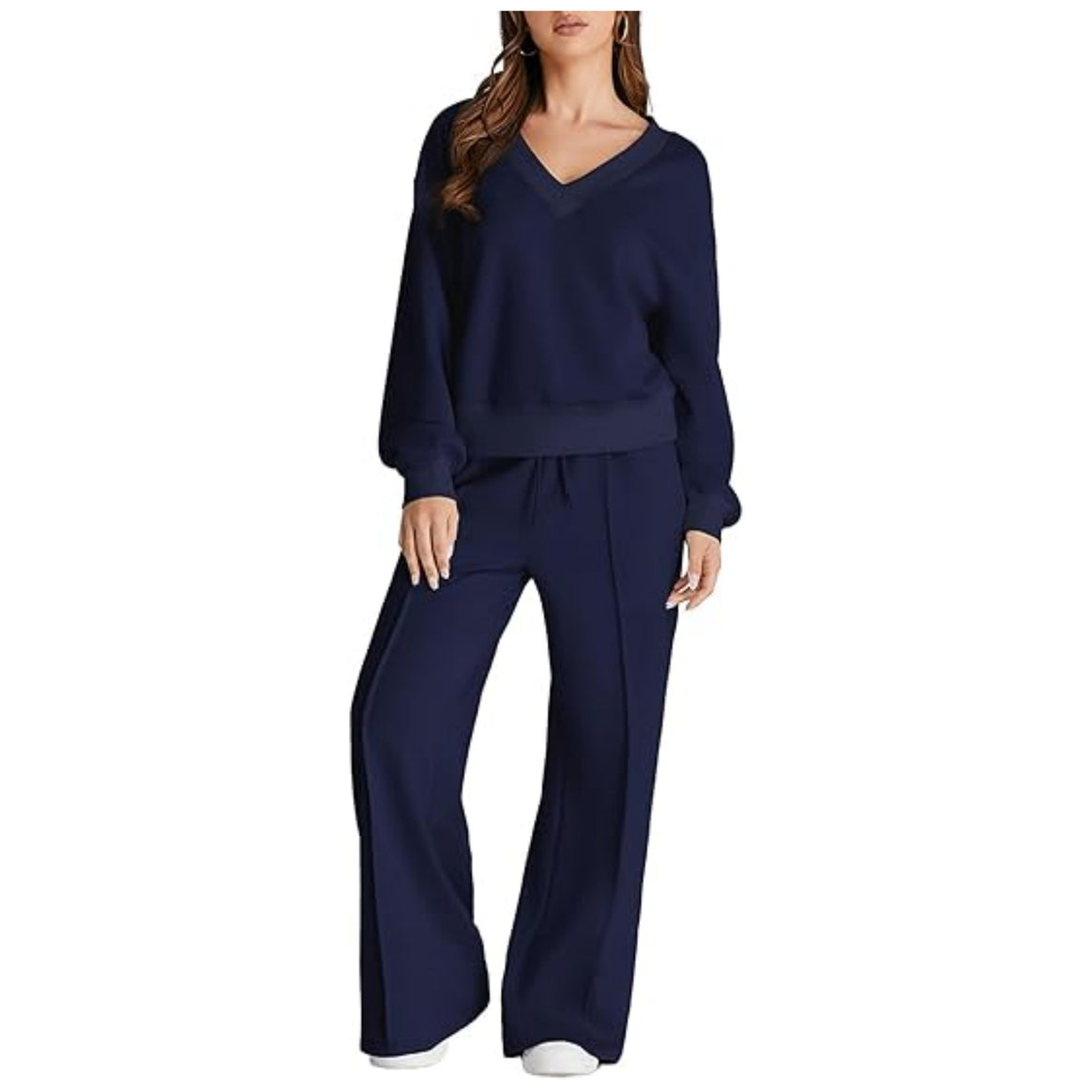 Women's Casual V-Neck Leisure Set with Wide Jogging Pants Mune Fashion