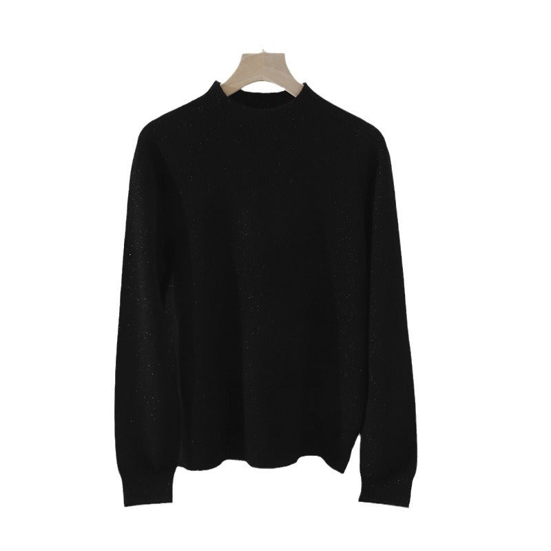 Women Fine Ribbed Stand Collar Sweater with Slim-Fit Silhouette Mune Fashion