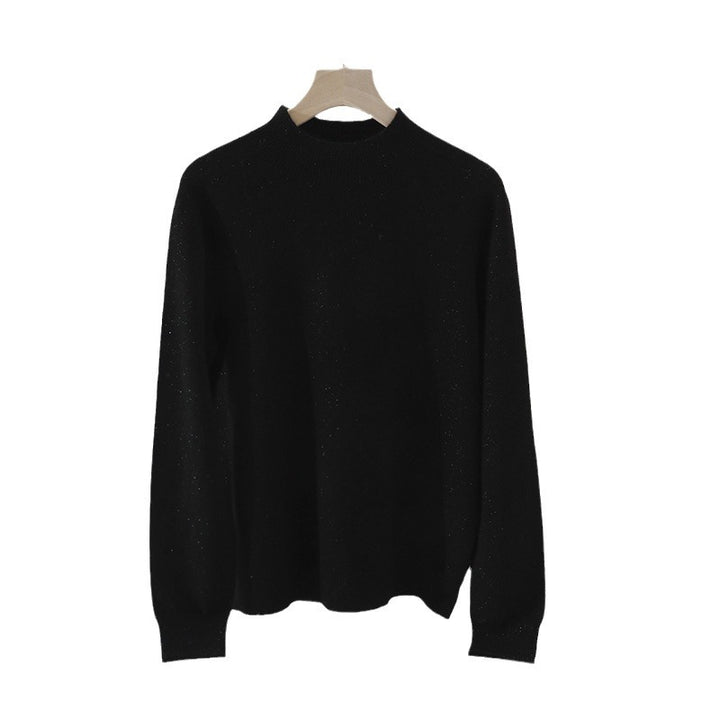 Women Fine Ribbed Stand Collar Sweater with Slim-Fit Silhouette Mune Fashion