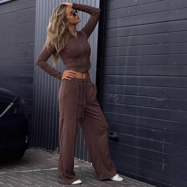 Ladies short ribbed hoodie-and-jogging-pants lounge set Mune Fashion