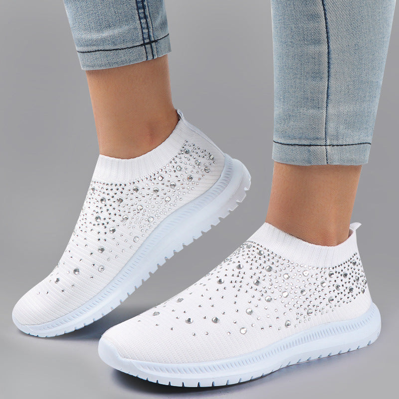 Women’s Elastic Knit Sneakers with Gemstone Detailing Mune Fashion
