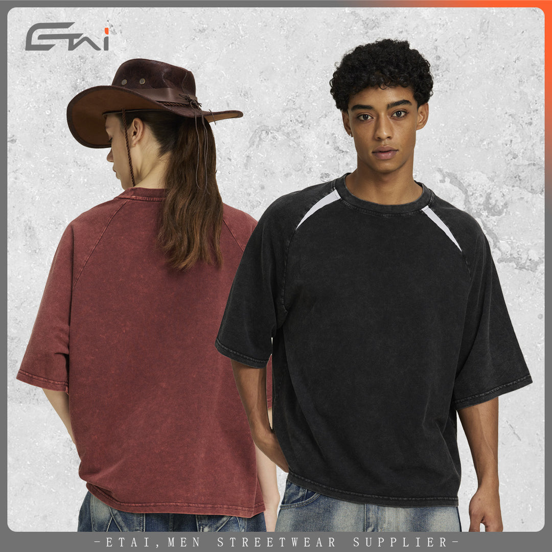 Men's Oversize Raglan T-Shirt with Vintage Wash and Contrast Trim Mune Fashion