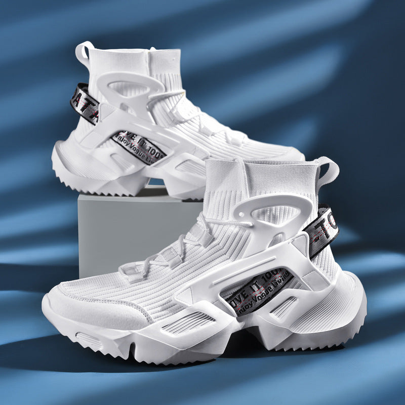 Men's Futuristic High-Top Knitted Sneakers with Exoskeleton Heel Support Mune Fashion